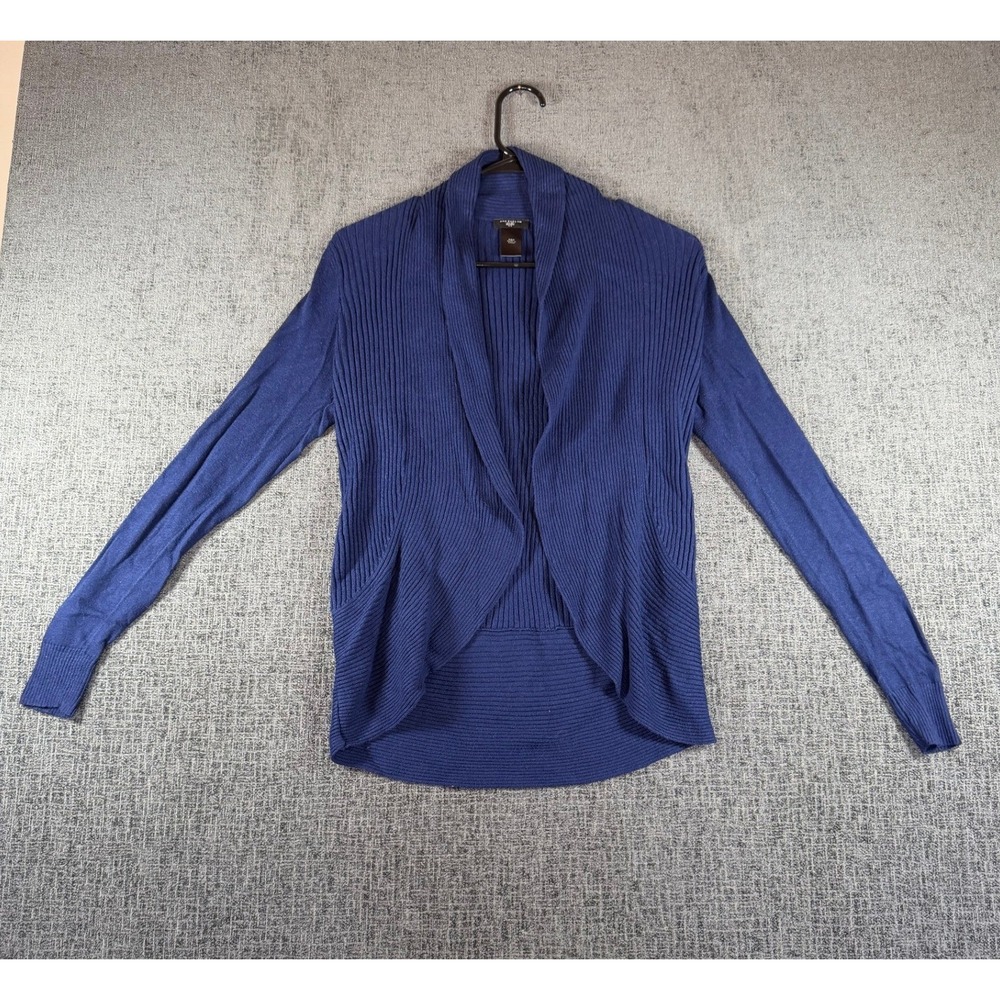 Ann Taylor Petite Ribbed Open Front Cardigan Blue Shawl Collar XSP